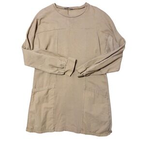 ZARA Tan Long Sleeve Tunic Dress With Pockets Size M‎ comfy Cotton winter basics